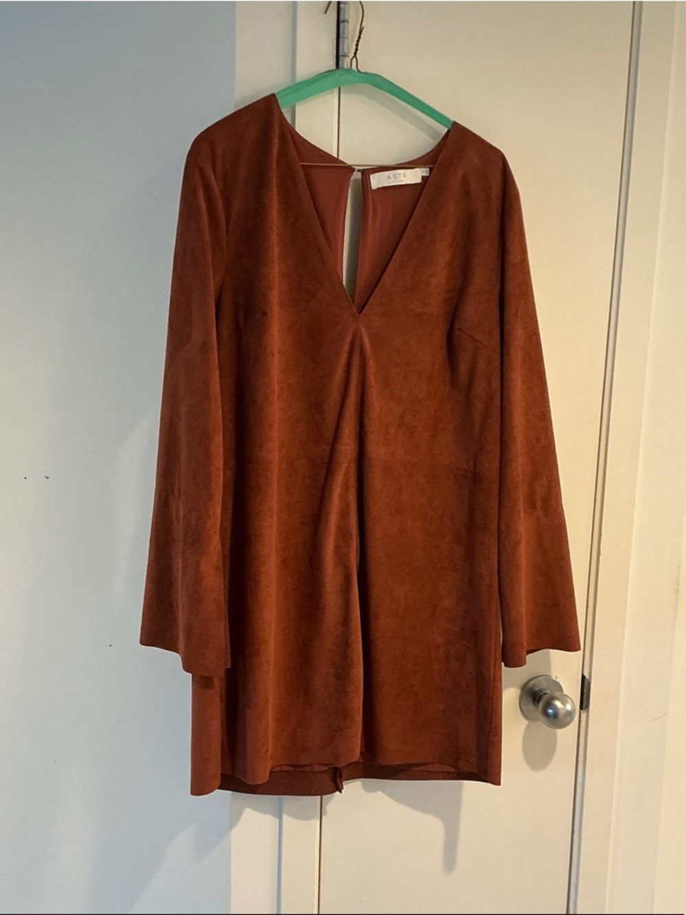 Astr Suede Mini Dress in Rust Brown
